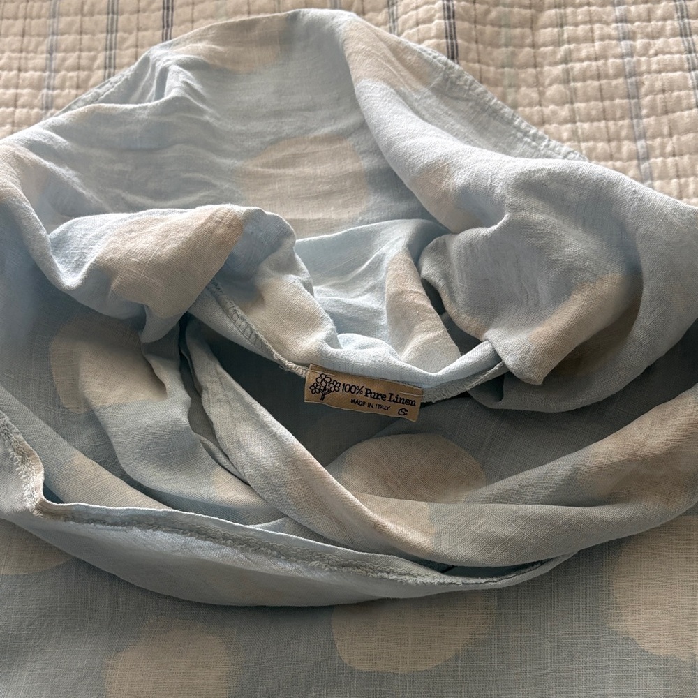 Light Blue Polka 100% pure linen, very comfortable